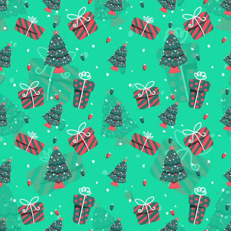 Christmas tree in seamless pattern on red background. Design for your print, fashion.のイラスト素材