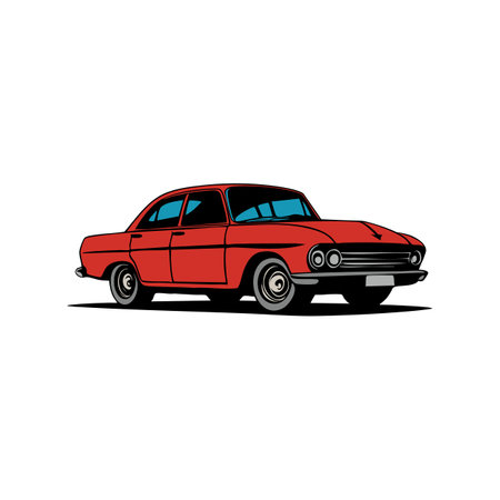 A detailed vector illustration of a classic red sedan, showcasing its retro design and elegant curves, ideal for automotive-themed projectsのイラスト素材