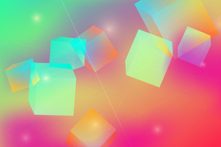 Transparency cube background with lines and lights. Vector illustration.
