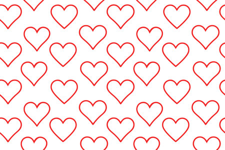 Minimal red heart outlines arranged in a neat grid, bold and clean for modern romantic style or...