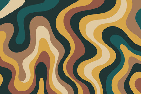 Organic flowing shapes in earthy green mustard yellow beige brown and rust evoke topography wood grain and layered sediment for a grounded natural feelのイラスト素材