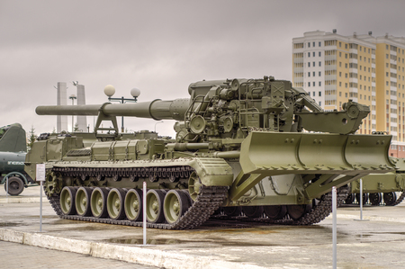 VERKHNYAYA PYSHMA, YEKATERINBURG, RUSSIA - October 18, 2015: The exhibit is presented at the Museum Battle Glory of the Urals in the town of Verkhnyaya Pyshma.のeditorial素材