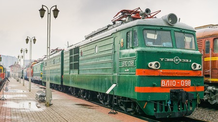 MOSCOW, RUSSIA - APRIL 07, 2017: Soviet retro electric train in steampunk style at the exhibition of railway transport in Moscowのeditorial素材