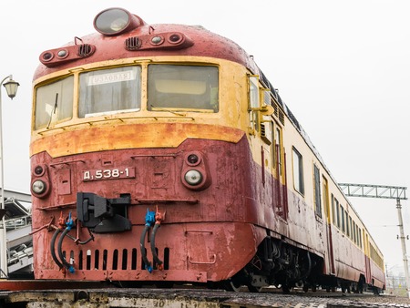 MOSCOW, RUSSIA - APRIL 07, 2017: Russian vintage electric train is exhibited in the museum of railway transport in Moscowのeditorial素材