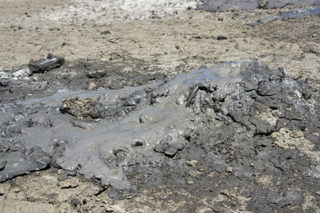 Mud volcano Shugo with therapeutic cosmetic mud in the Krasnodar region of Russiaの写真素材