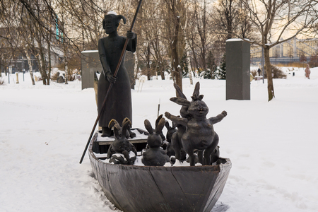 Moscow, Russia - January 17, 2017: Sculpture Santa Mazzei and hares in the arts Muzeon park in Moscowのeditorial素材
