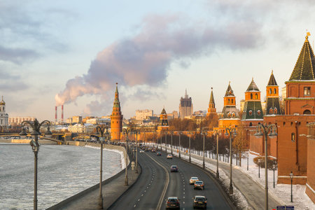 Moscow, Russia - January 30, 2017: View of the Moscow Kremlin and the Kremlin embankment on a sunny eveningのeditorial素材