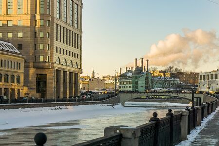 Moscow, Russia - January 30, 2017: Urban landscape of evening Moscowのeditorial素材