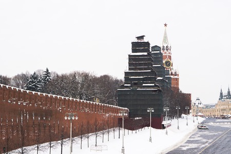 Moscow, Russia - February 08, 2018: Restoration of the Towers of the Moscow Kremlin in the Russian capital in Moscowのeditorial素材