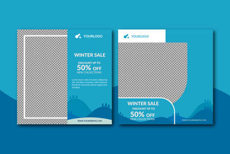 Set of Editable Winter Sale Social Media Post Template, perfect for social media post, marketing, promotion, web banner ads. Editable Vector.のイラスト素材