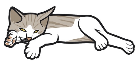 kitten lying on a white background (illustration of a cat, little kitten lying down)のイラスト素材