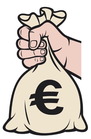 hand holding money bag with euro sign  hand with a bag of money のイラスト素材