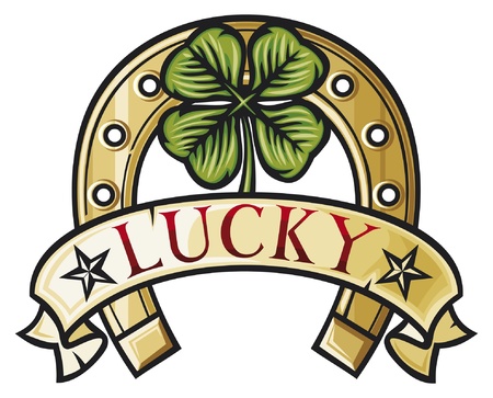 Horseshoe and four leaf clover - lucky symbol  four leafs clover のイラスト素材
