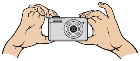 camera in hands digital photo camera camera in hands, compact digital camera のイラスト素材