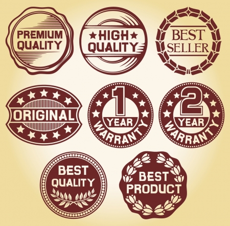 quality label, high quality label, best seller label, original label, 2 year warranty label, 1 year warranty, best quality label, best product label  set of 8 badges, labels and rubber stamp のイラスト素材