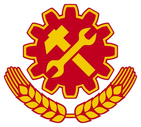 worker sign  wrenches, hammer and wreath of wheat のイラスト素材