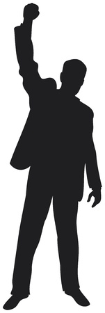 business man with arms up celebrating  successful businessman, happy businessman, business man silhouette with his arms up enjoying his success のイラスト素材