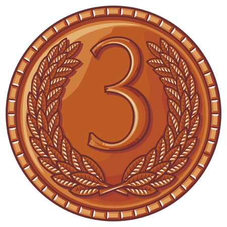 third place medal (medal with laurel wreath, third place award)のイラスト素材