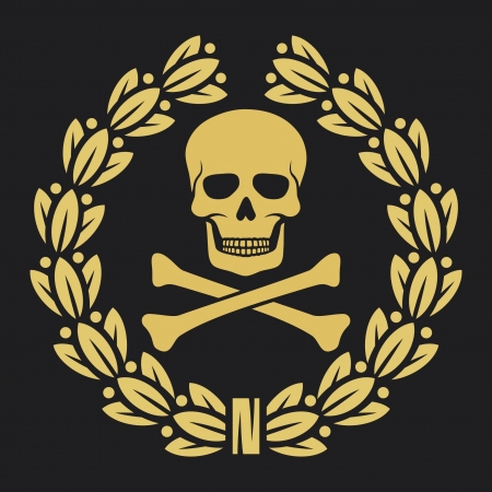 skull, bones and laurel wreath symbol (pirate symbol, skull and cross bones, skull with crossed bones, skull and bones symbol, pirates symbol)のイラスト素材