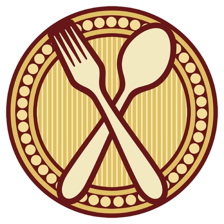 crossed fork and spoon design  crossed fork and spoon symbol, badge のイラスト素材