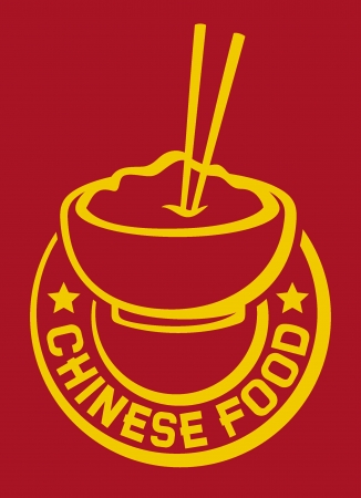 chinese food label (chinese food symbol, chinese food and chopsticks, white noodle bowl with chopsticks)のイラスト素材