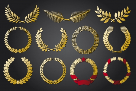 Wreath set  wreath collection, laurel wreath, oak wreath, wreath of wheat, palm wreath and olive wreath のイラスト素材