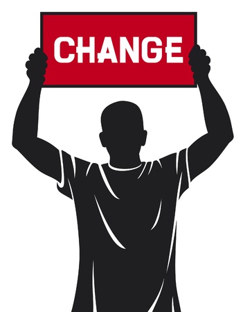 Young Man Demonstrator Holding A Banner Changeのイラスト 素材 ストックフォト 写真素材のstock Foto ストックドットフォト