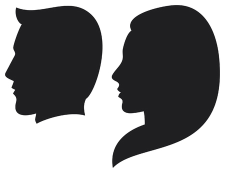 face man and woman  silhouette head of a man and woman, face man and girl のイラスト素材