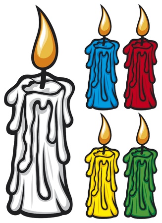 burning candles  candles set, collection of candles, candle in different colors, candle and flame, candle with fire のイラスト素材