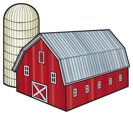 red barn and silo  barn and granary のイラスト素材