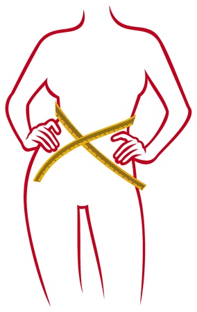 weight loss concept  - silhouette woman with yellow meter  girl showing how much weight she lost のイラスト素材
