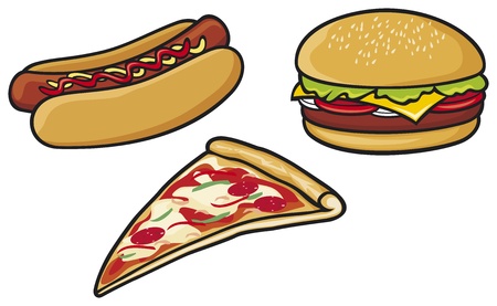 fast food  hot dog, pizza, hamburger のイラスト素材
