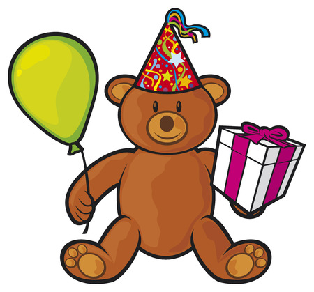 teddy bear toy with gift box, birthday hat and balloon  cute bear, teddy bear のイラスト素材