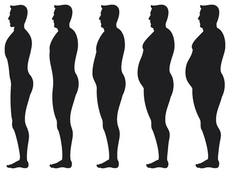 diet beauty before and after  man losing weight transformation, a man diets and exercises from fat to fitness in before and after, before and after diet men silhouettes  のイラスト素材