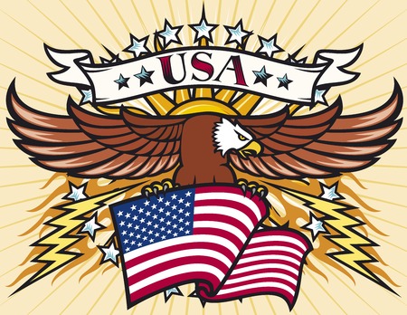 Flying eagle with USA flag (Eagle holding flag of United States)のイラスト素材