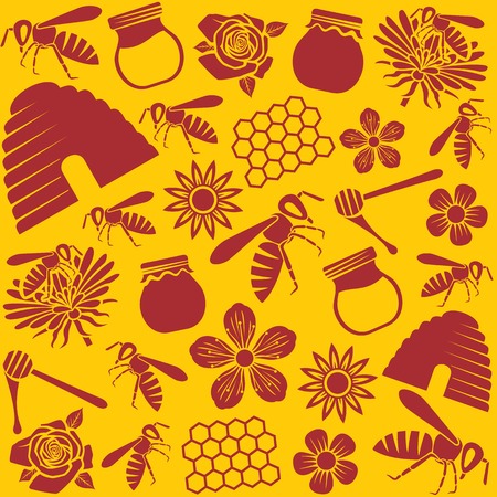 bee and honey icons seamless pattern