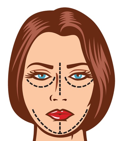 beautiful woman ready for cosmetic surgery beautiful young woman with perforation lines on her face before plastic surgery operationのイラスト素材