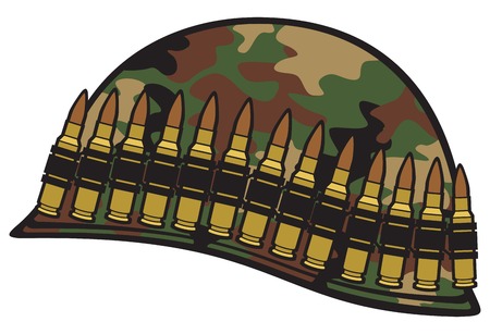 military helmet with ammo belt and camouflage pattern coverのイラスト素材