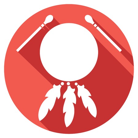 native american indian drum and sticks flat iconのイラスト素材