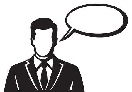 man with a empty speech bubble over his headのイラスト素材