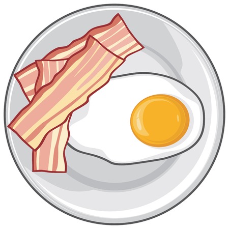 fried egg with bacon on plateのイラスト素材