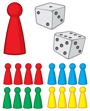 board game figures (pieces) with dices vector illustrationのイラスト素材