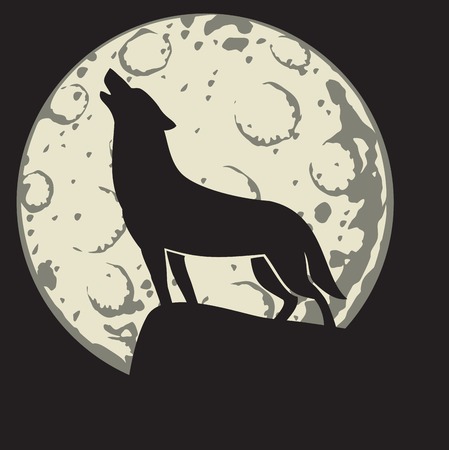 A silhouette of a howling wolf in the moonlightのイラスト素材
