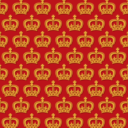 Seamless pattern of golden crown over red backgroundのイラスト素材