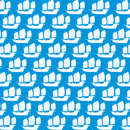 Background pattern with Chinese junk vector illustration (Asian boat)のイラスト素材