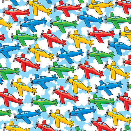 background pattern with airplanes and cloudsのイラスト素材