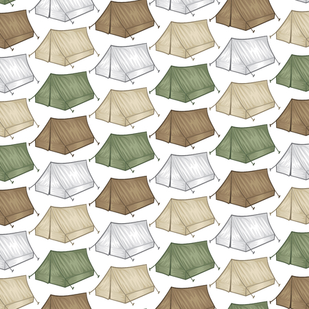 background pattern with tourist tent for travel and campingのイラスト素材