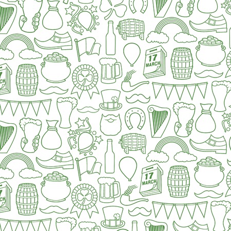 Background pattern with Saint Patrick Day thin line iconsのイラスト素材