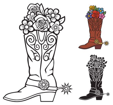 Cowboy boots with flowers vectorのイラスト素材