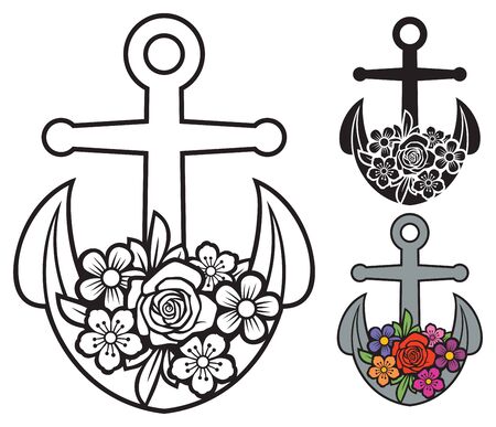 Anchor with flowers (floral design, flourish)のイラスト素材